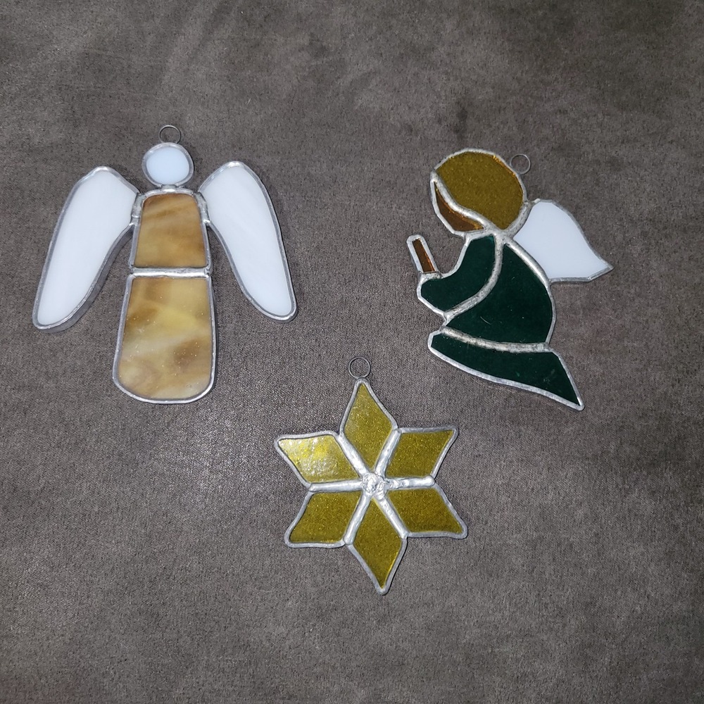 Vintage Leaded Stained Glass Suncatchers Angel Star Praying Christmas